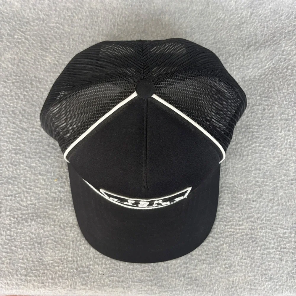 Fox Racing Hat Mens OSFA Black‎ Mesh Snapback Trucker Cap White Piping Logo
